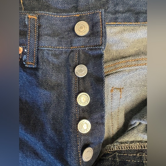 Levi's 501 Button Fly Straight Leg Dark Wash Denim Jeans - Picture 3 of 15